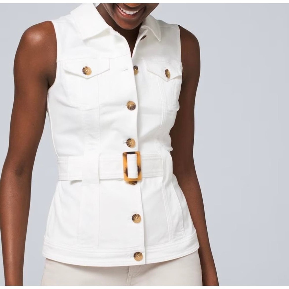 White House Black Market White Denim Jacket Vest Cotton, Size 8